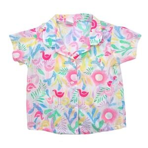 Vintage Babyfair Flamingo Tropical Print Short Sleeve Button Up Shirt Size 3T